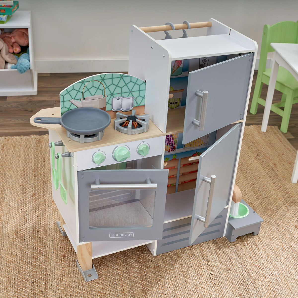 Wooden 2-in-1 Kitchen & Laundry Play Set with 10 Accessories X1988