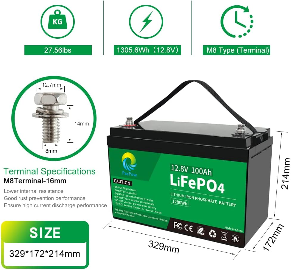 12V 100Ah LiFePO4 Deep Cycle Rechargeable Lithium Battery M35749