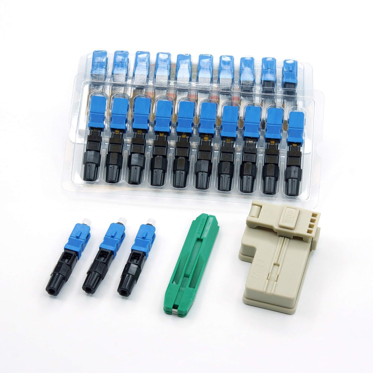 100pcs SC APC Fiber Optic Quick Connector with Matched Tools, Single Mode SM 9/125 Mechanical Fast Connectors R559