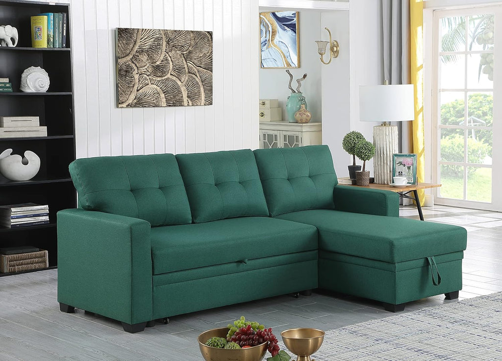 Green Upholstered Pull out Sectional Sofa with Chaise B789