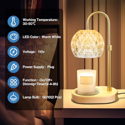 Adjustable Height Dimmable Candle Warmer Lamp with 2 Bulbs Timer P709