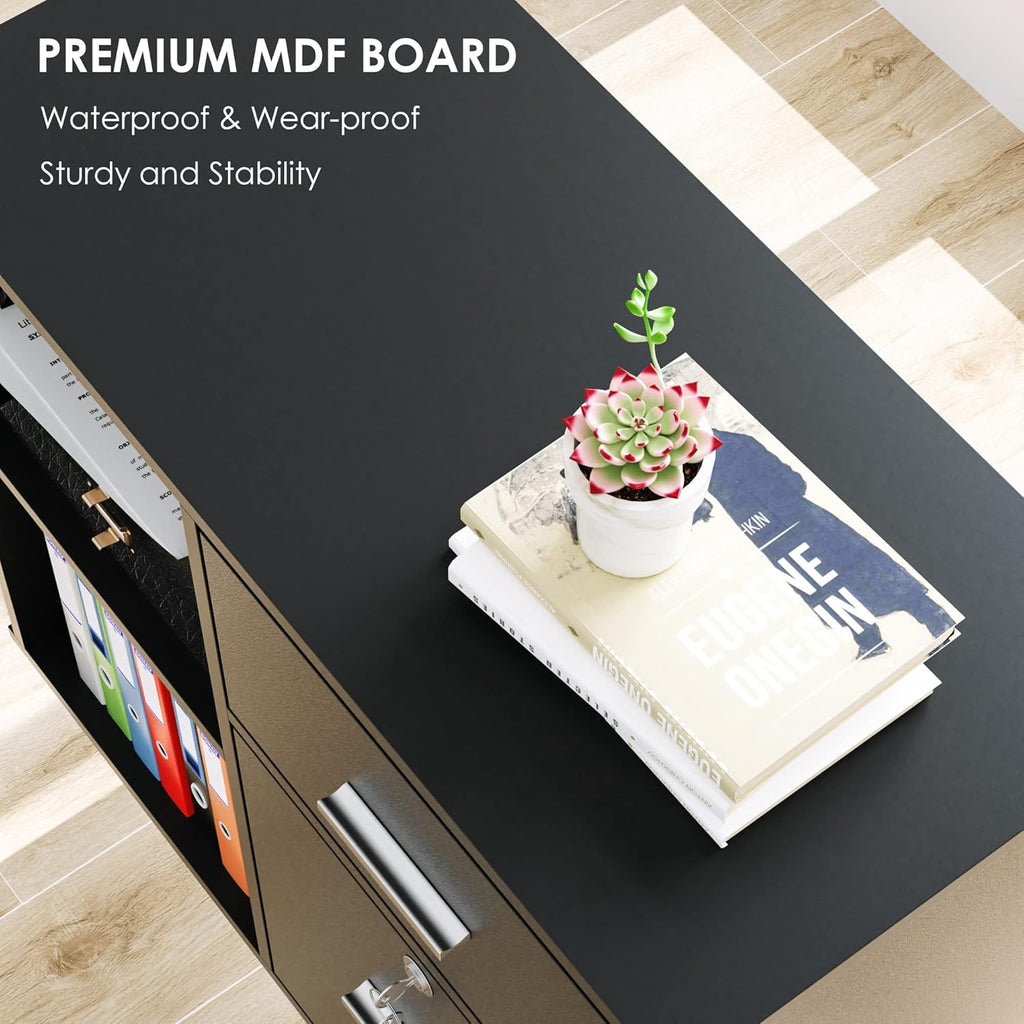 Black Wood Lateral File Cabinet with Lock M8275