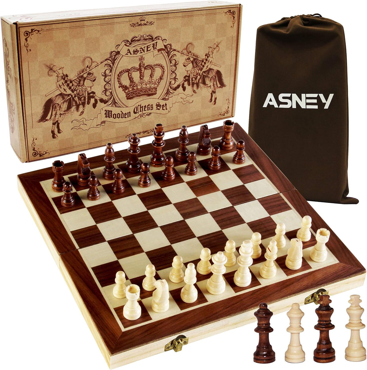 Magnetic Wooden Chess Set with Storage Slots W36488