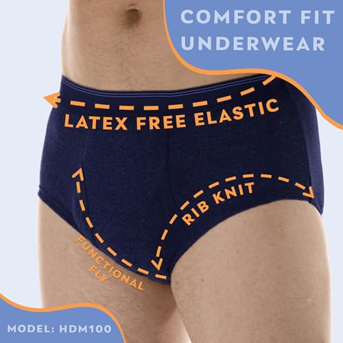 Men’s Incontinence Briefs with Super Absorbency - Reusable & Washable Leak Proof Underwear (Gray) (M) (Waist 34-36") R86630