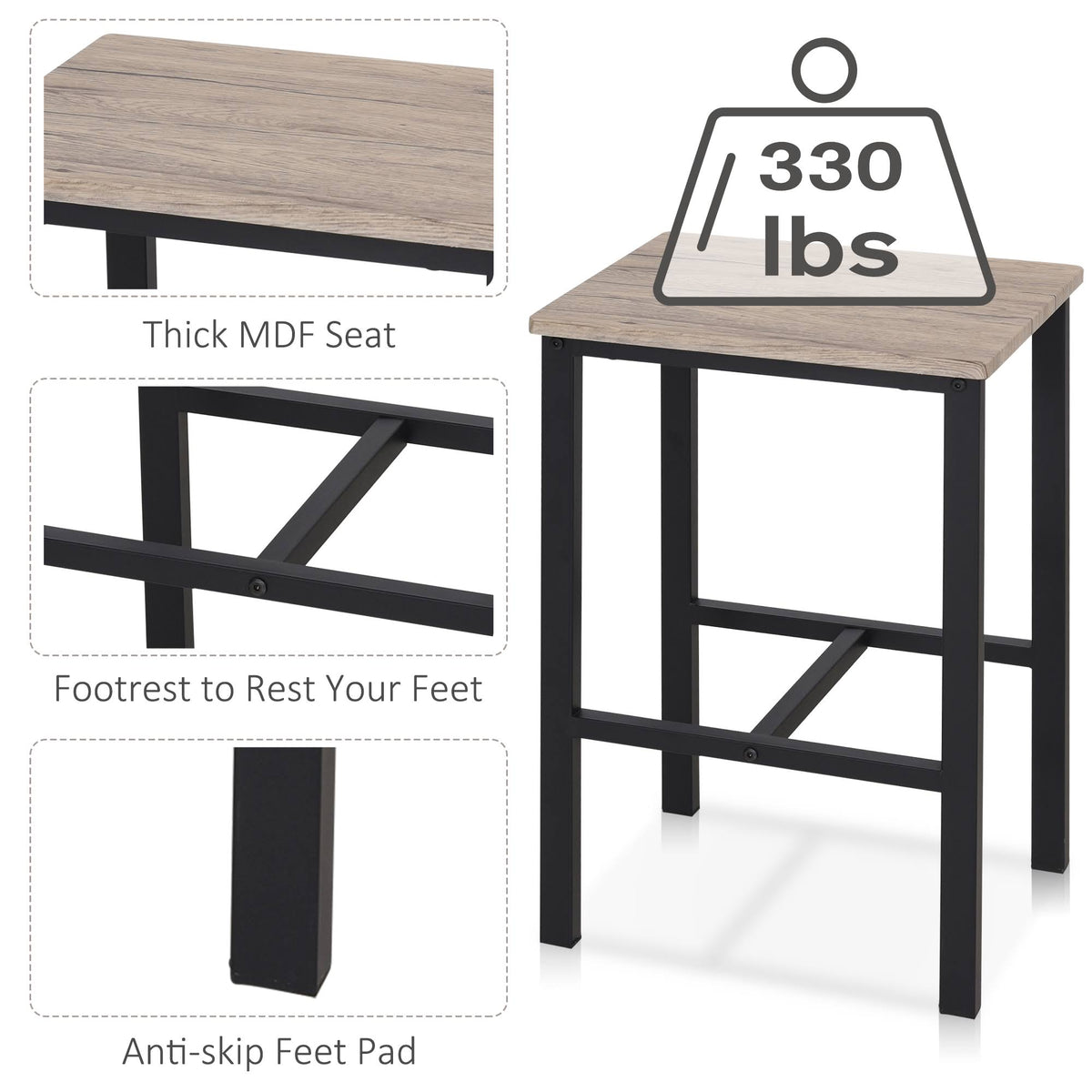 5 Piece Kitchen Table and 4 Stools Dining Set with Metal Legs G8596