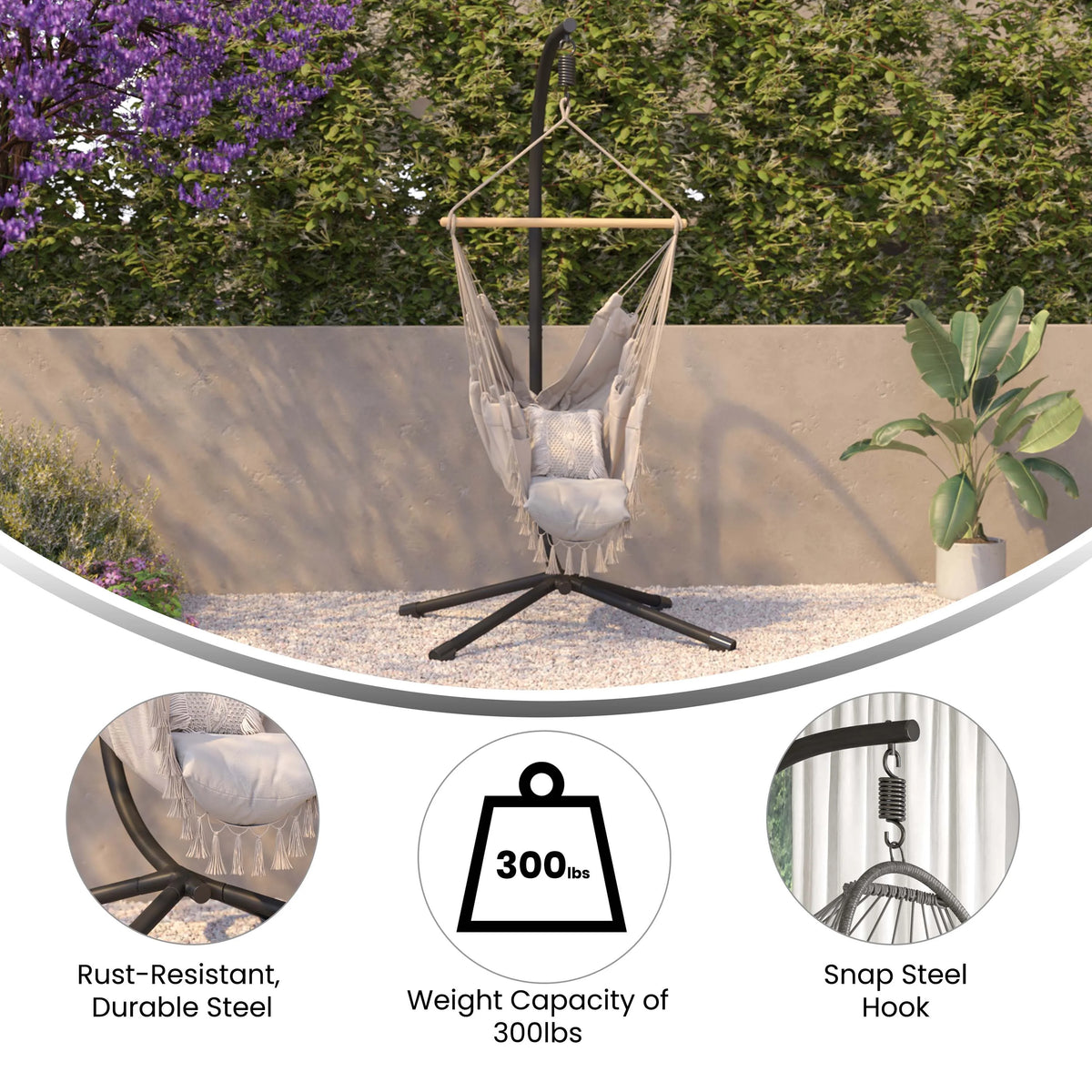 Black Powder Coated Steel Hanging Hammock Chair C-Stand with Spring Hook J247