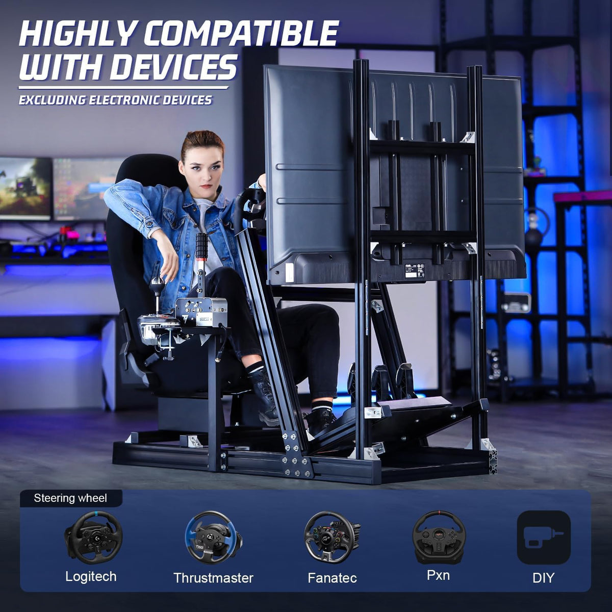 Racing Simulator Cockpit with Monitor Stand and Black Seat Z9139