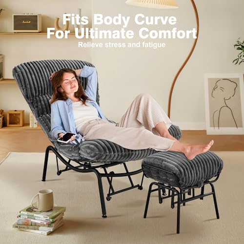 Grey Corduroy Rocking Chair with Ottoman Z7689