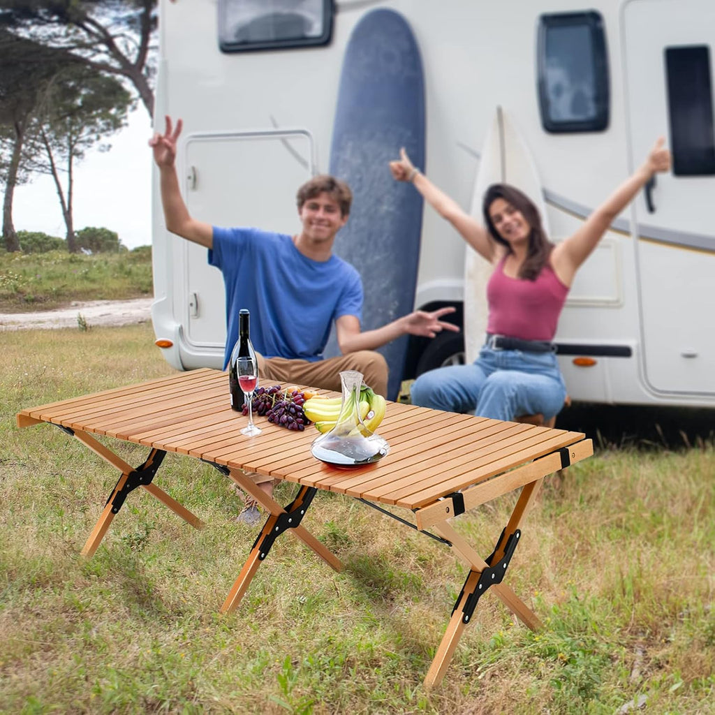 4ft Folding Portable Wooden Camping Table with Carry Bag M996