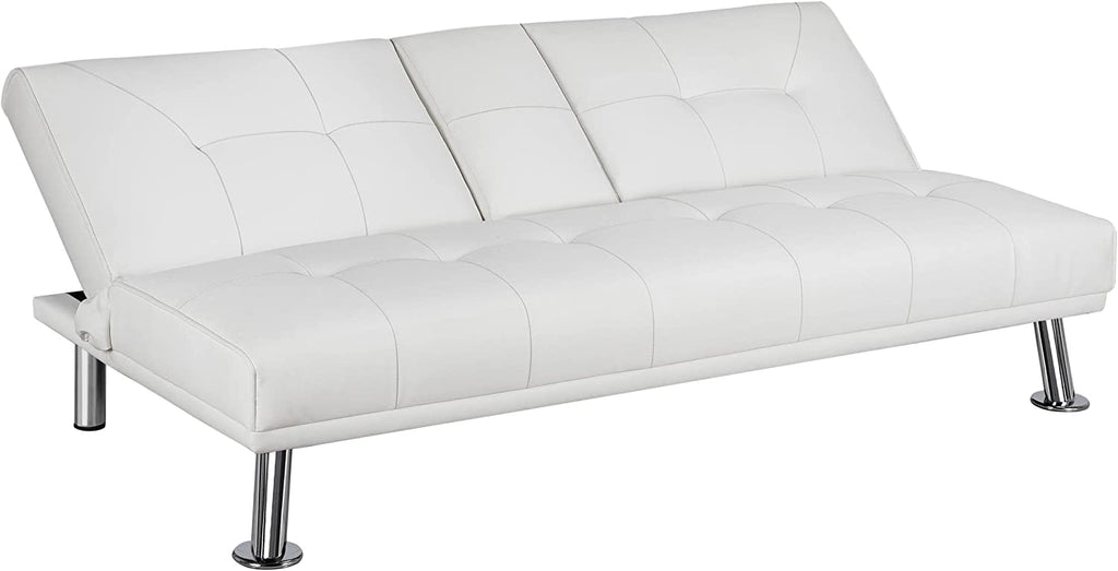 White Faux Leather Futon Set Convertible Sleeper Loveseat Daybed C815794