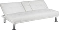 White Faux Leather Futon Set Convertible Sleeper Loveseat Daybed C815794