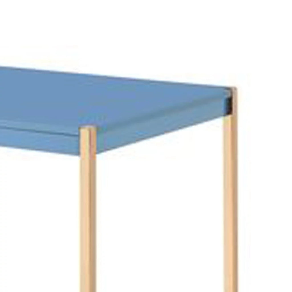 Blue and Rose Gold Writing Desk with USB Dock and Metal Legs H422