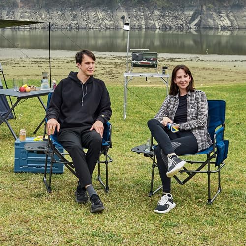 Black Portable Folding Camping Chair with Side Table, 400lbs C718
