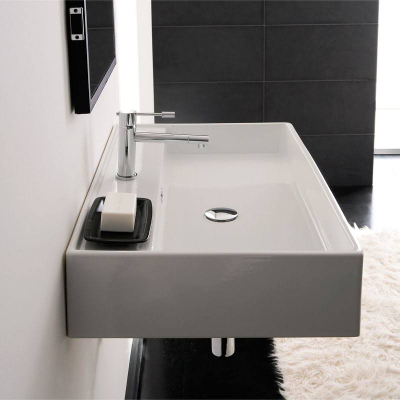 White One Hole Rectangular Ceramic Wall Mounted Vessel Sink W98350