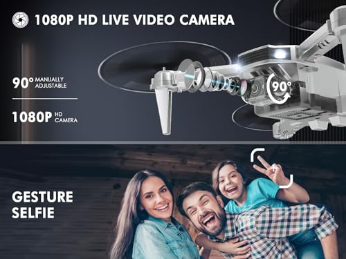 Black Mini Drone with Camera, Remote Control Quadcopter with 1080P HD Live Video Camera, 2 Batteries G65284