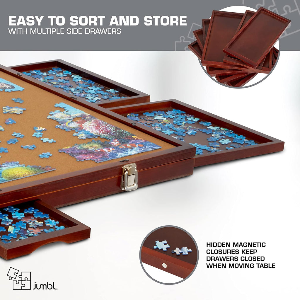1500-Piece Tilting Puzzle Board with Felt Surface, 6 Removable Sorting Drawers, 27” x 35” Wooden Jigsaw Puzzle Table R962