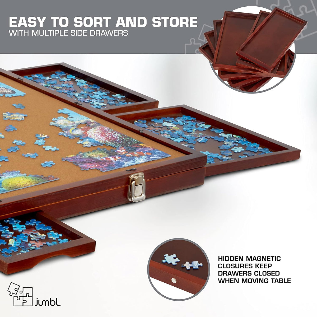 1500-Piece Tilting Puzzle Board with Felt Surface, 6 Removable Sorting Drawers, 27” x 35” Wooden Jigsaw Puzzle Table R962