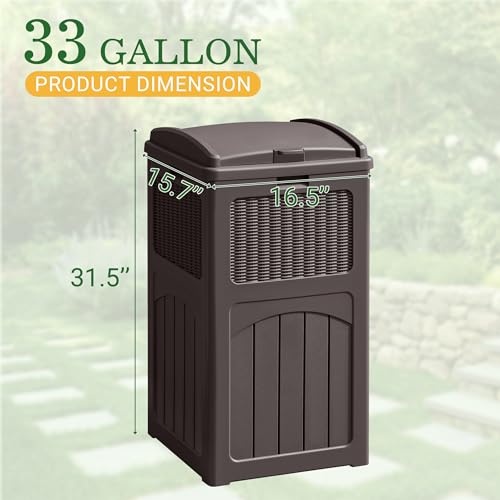 33 Gallon Dark Brown Outdoor Trash Can with Lid D9875