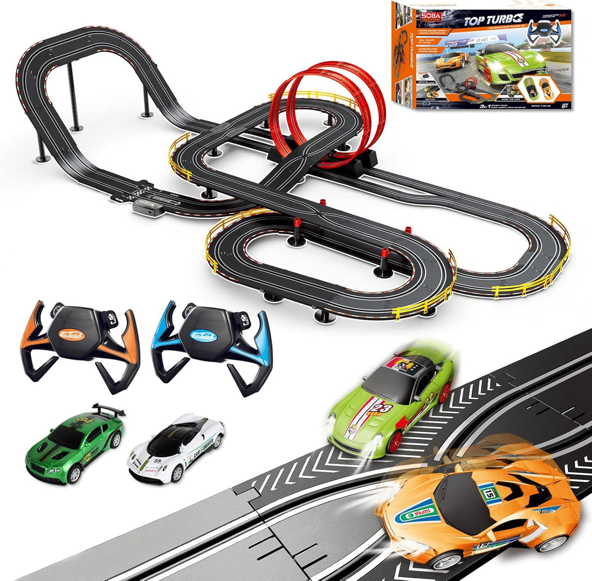 Electric Powered Slot Car Race Track Set with Four Cars J793
