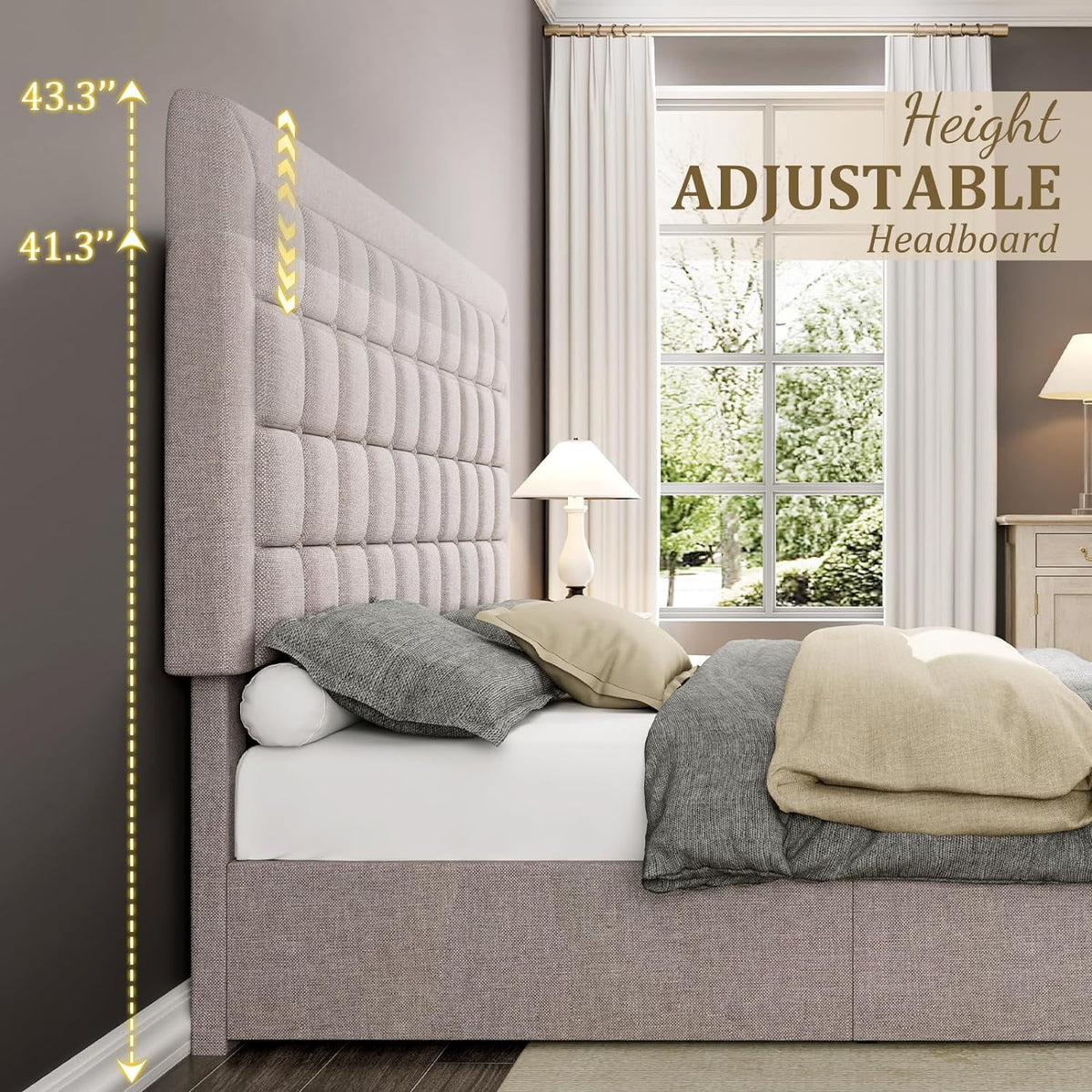 Queen Size Light Grey Upholstered Storage Bed Frame K972