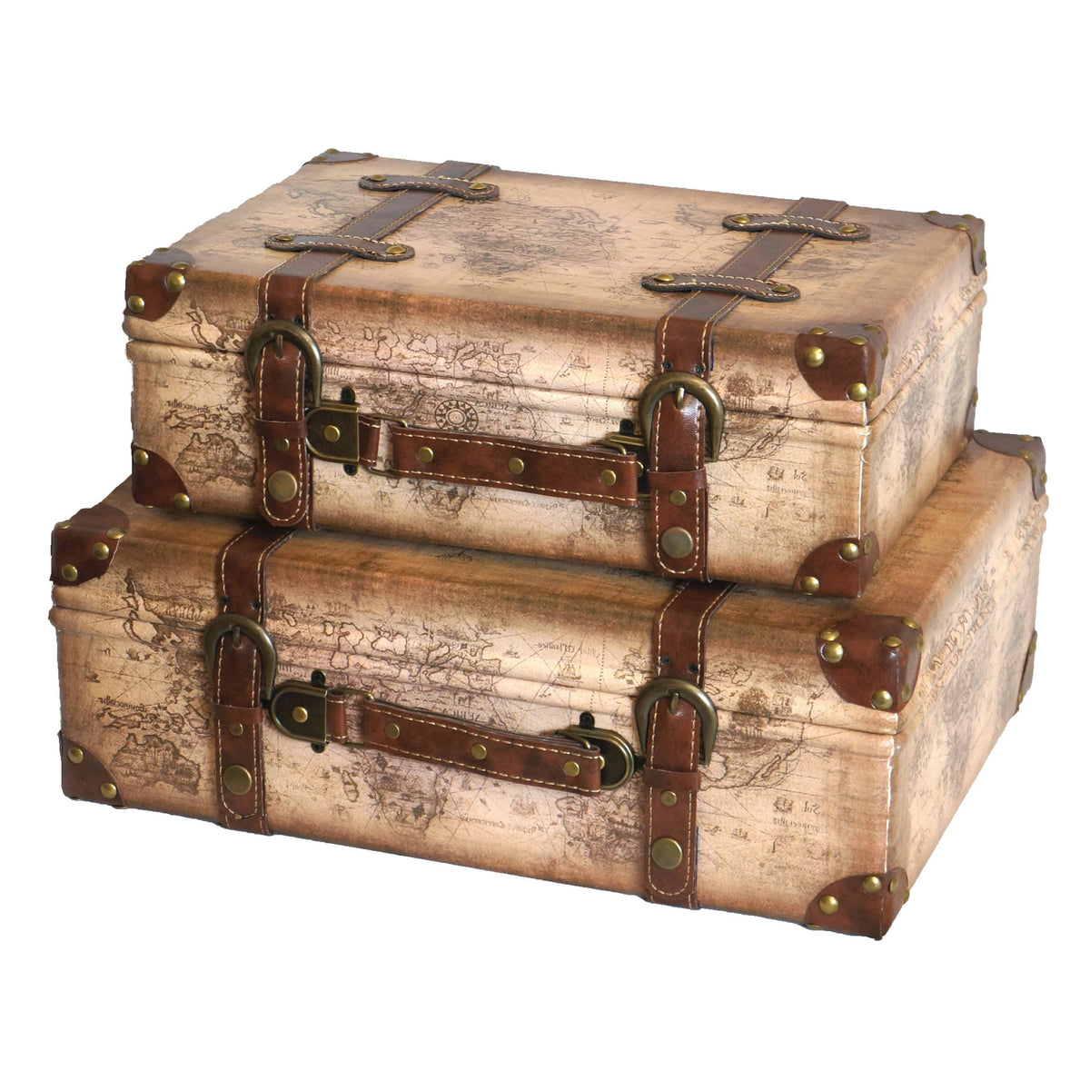 Leather Suitcase with Straps (Set of 2) D227757