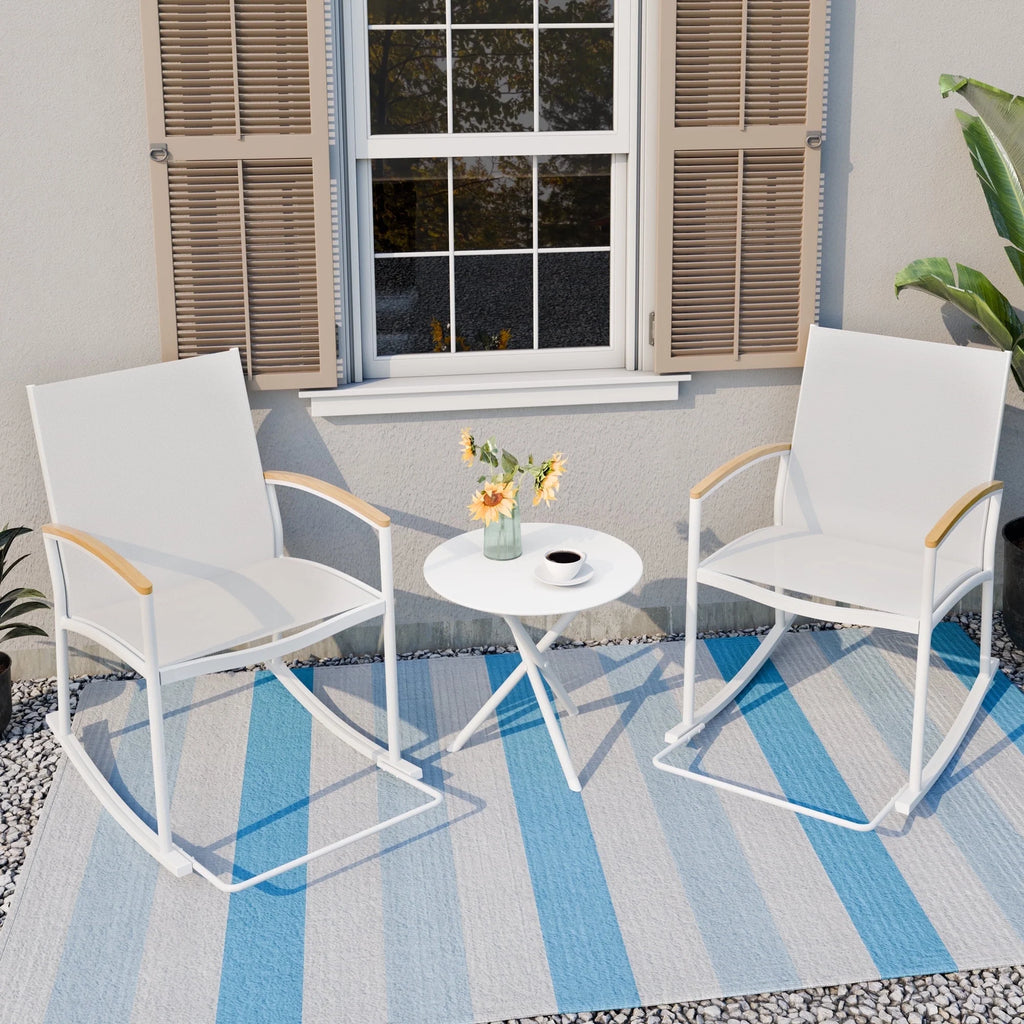 3 Pieces Patio Set Rocking Bistro Textilene Chair Black P704046