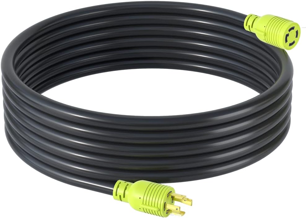 4 Prong 30 Amp Generator Extension Cord, NEMA L14-30P/L14-30R, 10 Gauge SJTW, Twist Lock Plug, 125/250V, 7500W, 20FT, Pack of 2 R36294