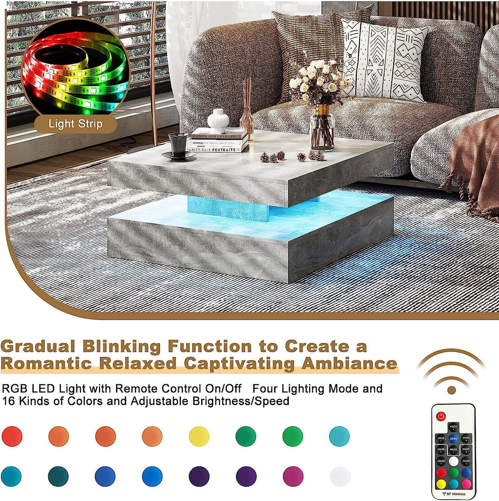 2 Tier Square LED Coffee Table with 16 RGB Lights P4501