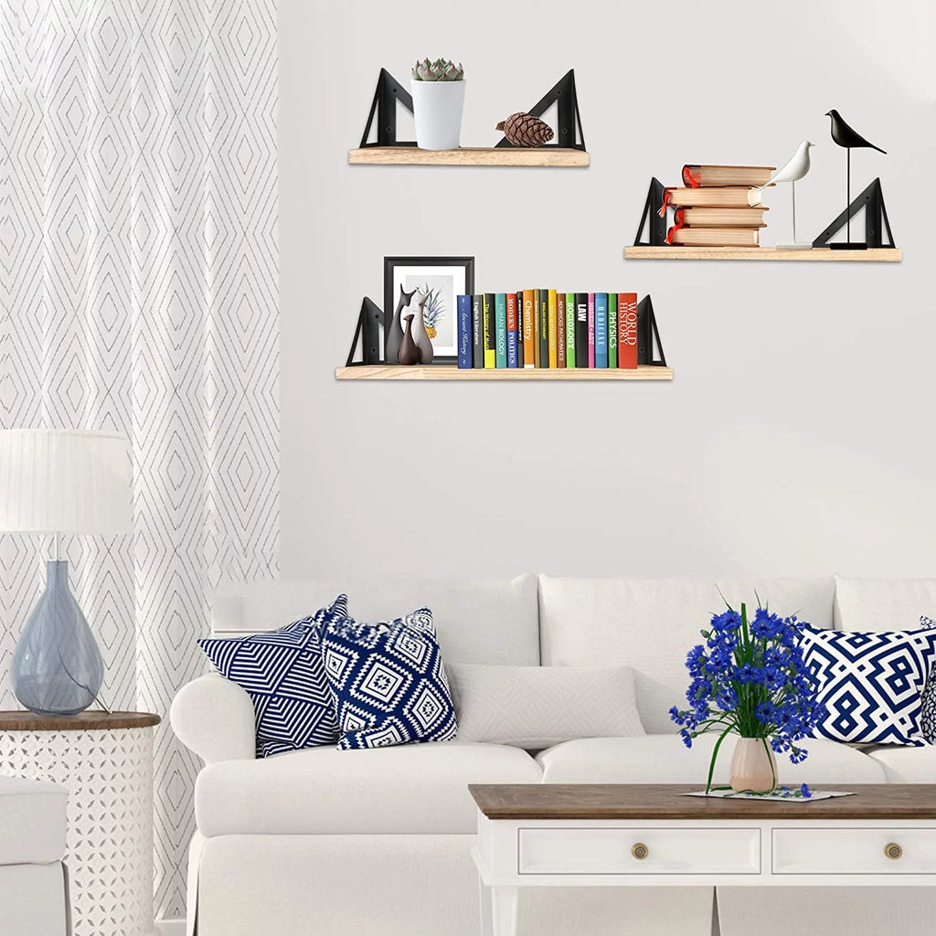 Set of 3 Solid Wood Wall Mounted Floating Shelf U75439