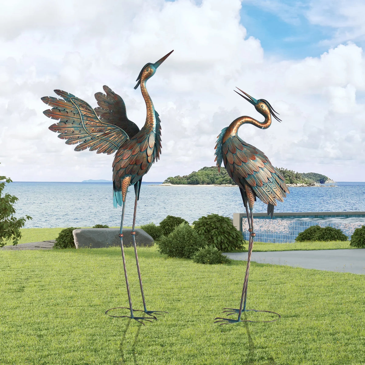 Metal Heron Garden Statues Set of 2 S78538