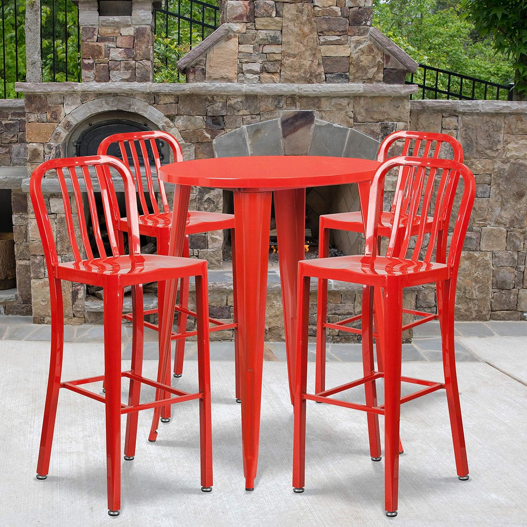 Silver Metal Bar Table Set with 4 Stools R226