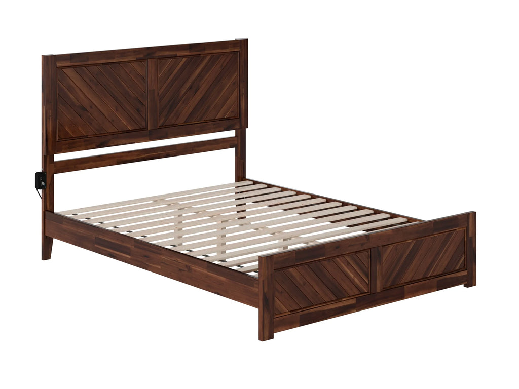 Queen Solid Wood Low Profile Platform Bed with Footboard, Walnut P51953