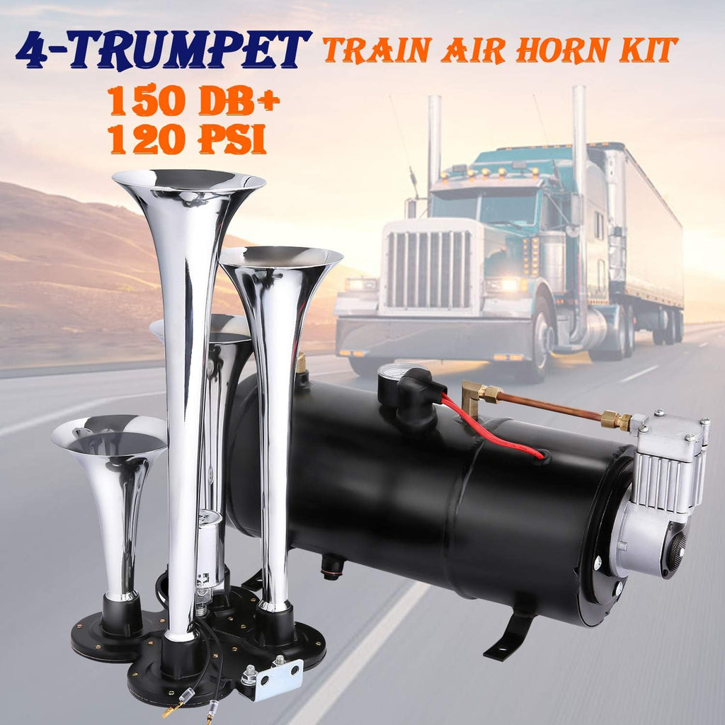 Super Loud Train Horns Kit with 120 PSI 12V Compressor and Gauge I1138