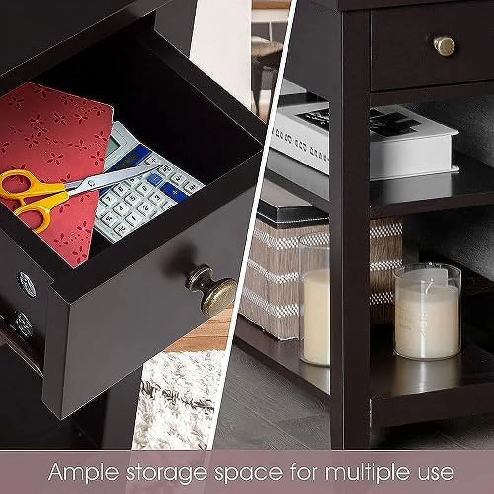 Narrow End Table with Drawer and 2 Open Shelves Z3444
