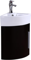 White Vitreous China Wall Mount Vanity Sink with Dark Oak Cabinet and Chrome Faucet A10118