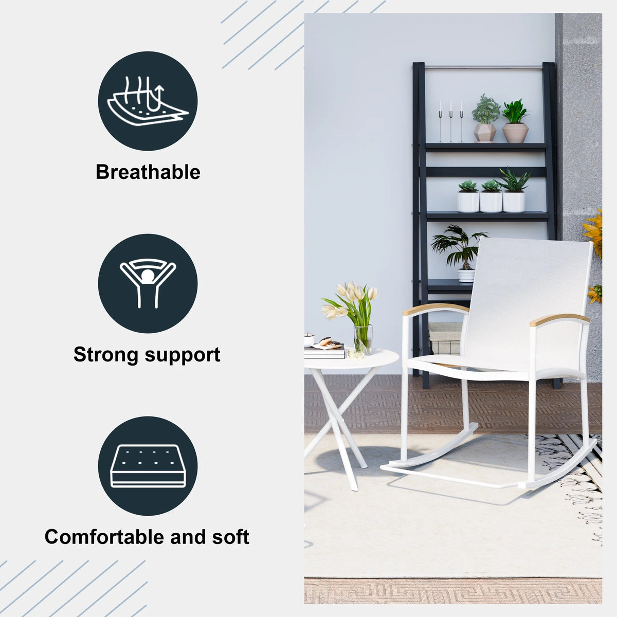 3 Pieces Patio Set Rocking Bistro Textilene Chair Black P704046