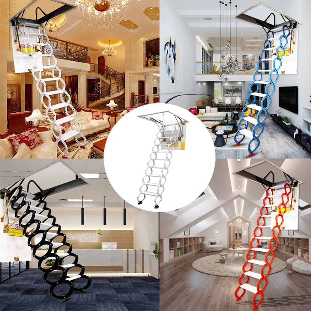 10.5ft Carbon Steel White Attic Ceiling Ladder Stairs T8622