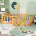 Twin Solid Wood Floor Bed Frame with Door & Safety Guardrails D257