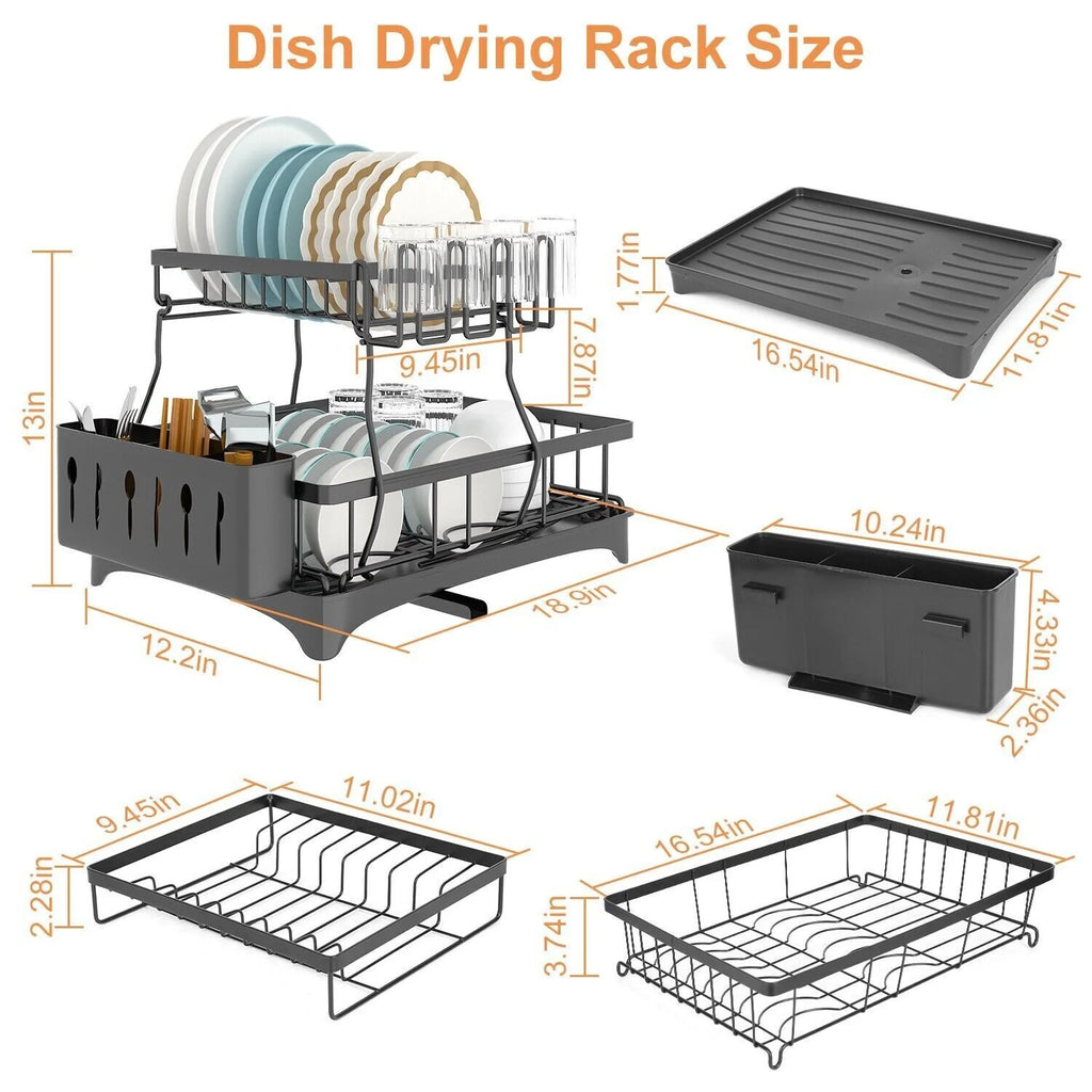 2 Tier Stainless Steel Dish Rack with Drainer A640
