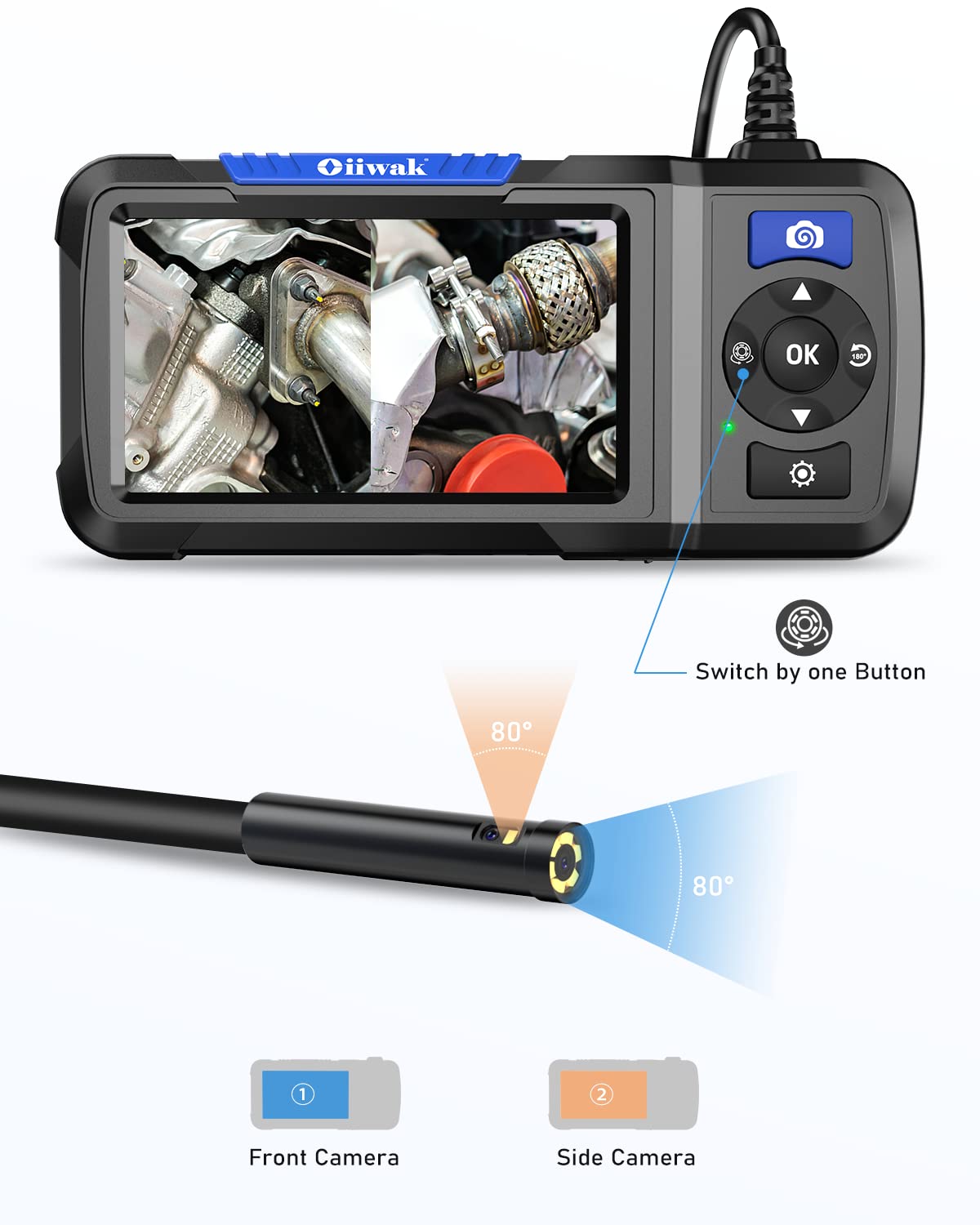Dual Lens Industrial Endoscope 1080P Digital Borescope Inspection Camera with Light IP67 Waterproof 4.5 Screen 32GB Card 11.5FT Cable S301
