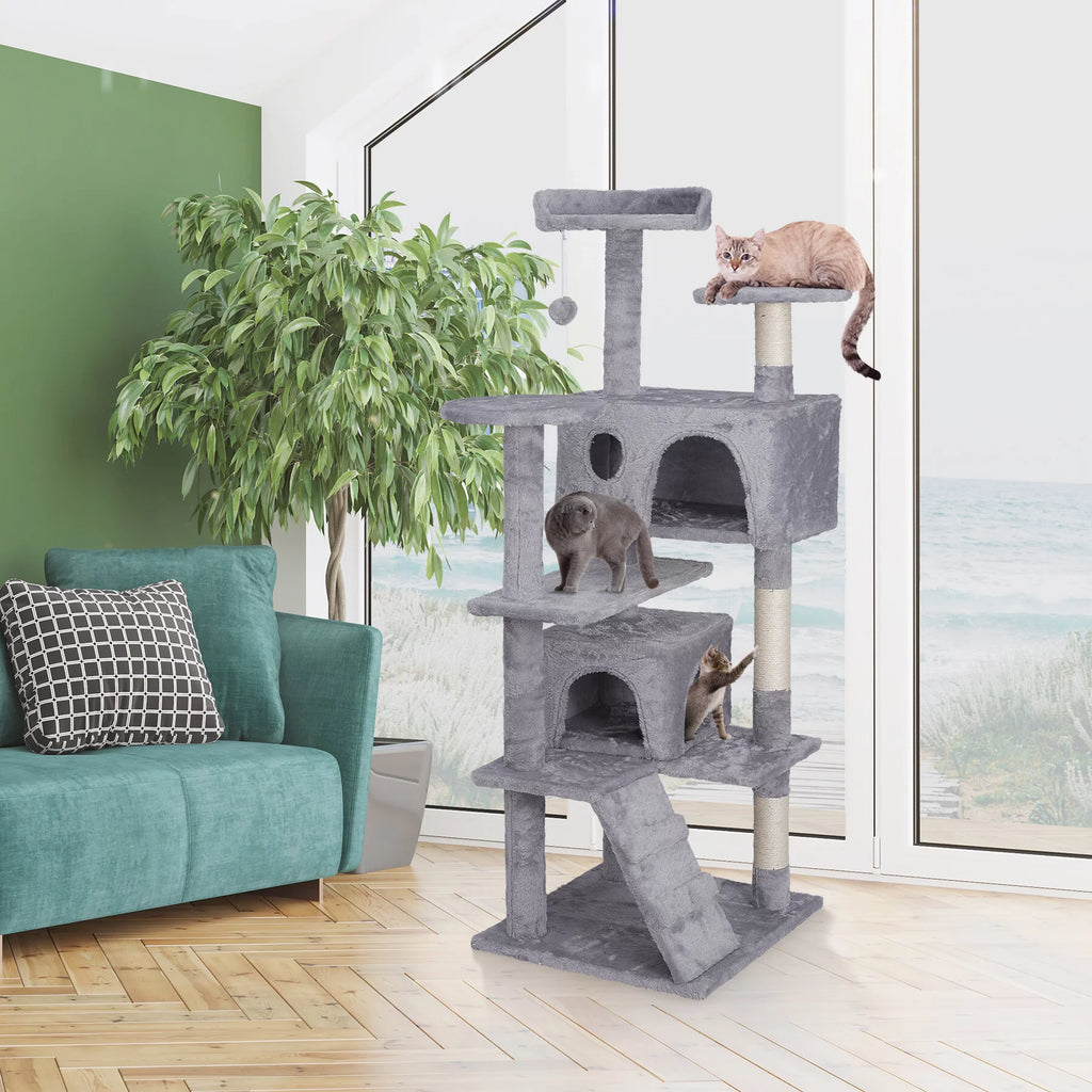 55-in Light Gray Cat Tree & Scratching Post Tower D3452