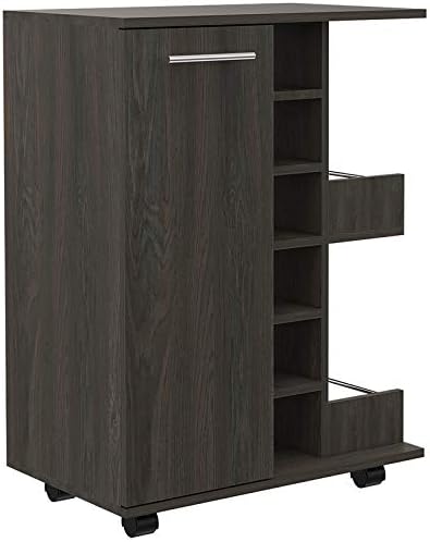 Espresso Bar Cart Cabinet with 6-Cubbies and 2-Shelves L340573