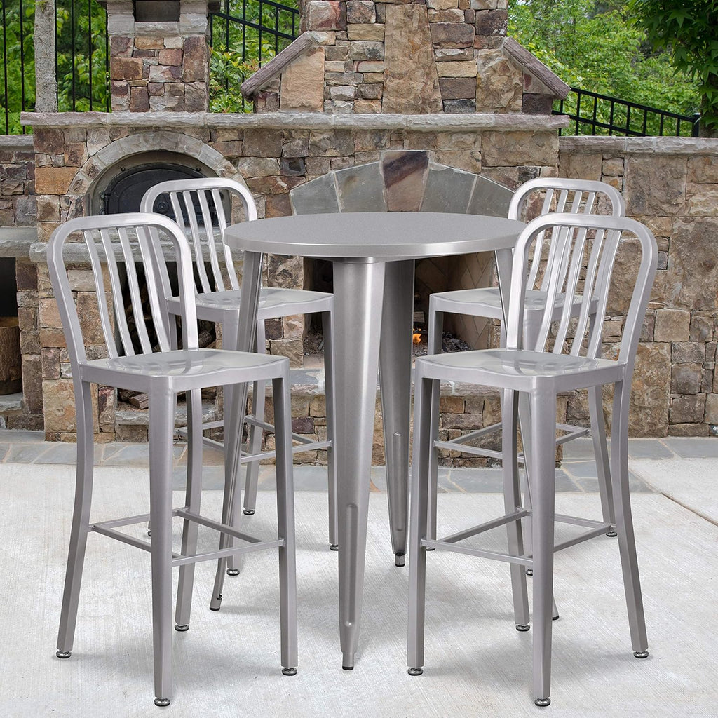 Silver Metal Bar Table Set with 4 Stools R226