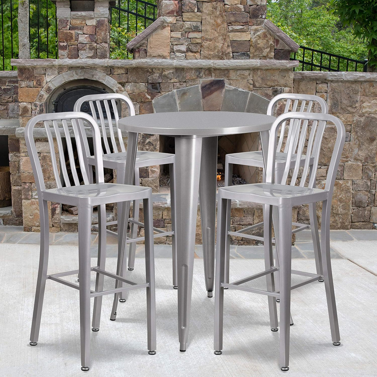 Silver Metal Bar Table Set with 4 Stools R226