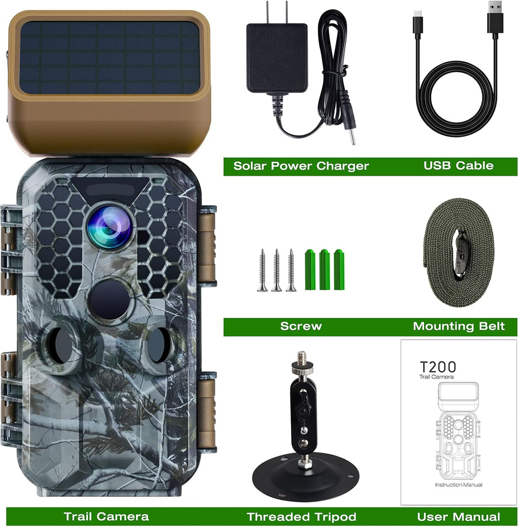 Solar Powered 4K 30MP Trail Camera with Night Vision C901728