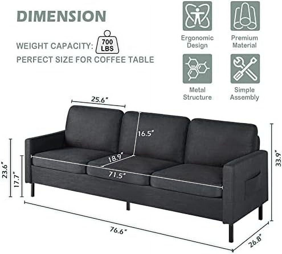 72" W Fabric 3 Seater Couch with 2 USB I710926