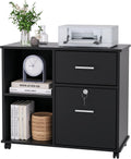 Black Wood Lateral File Cabinet with Lock M8275