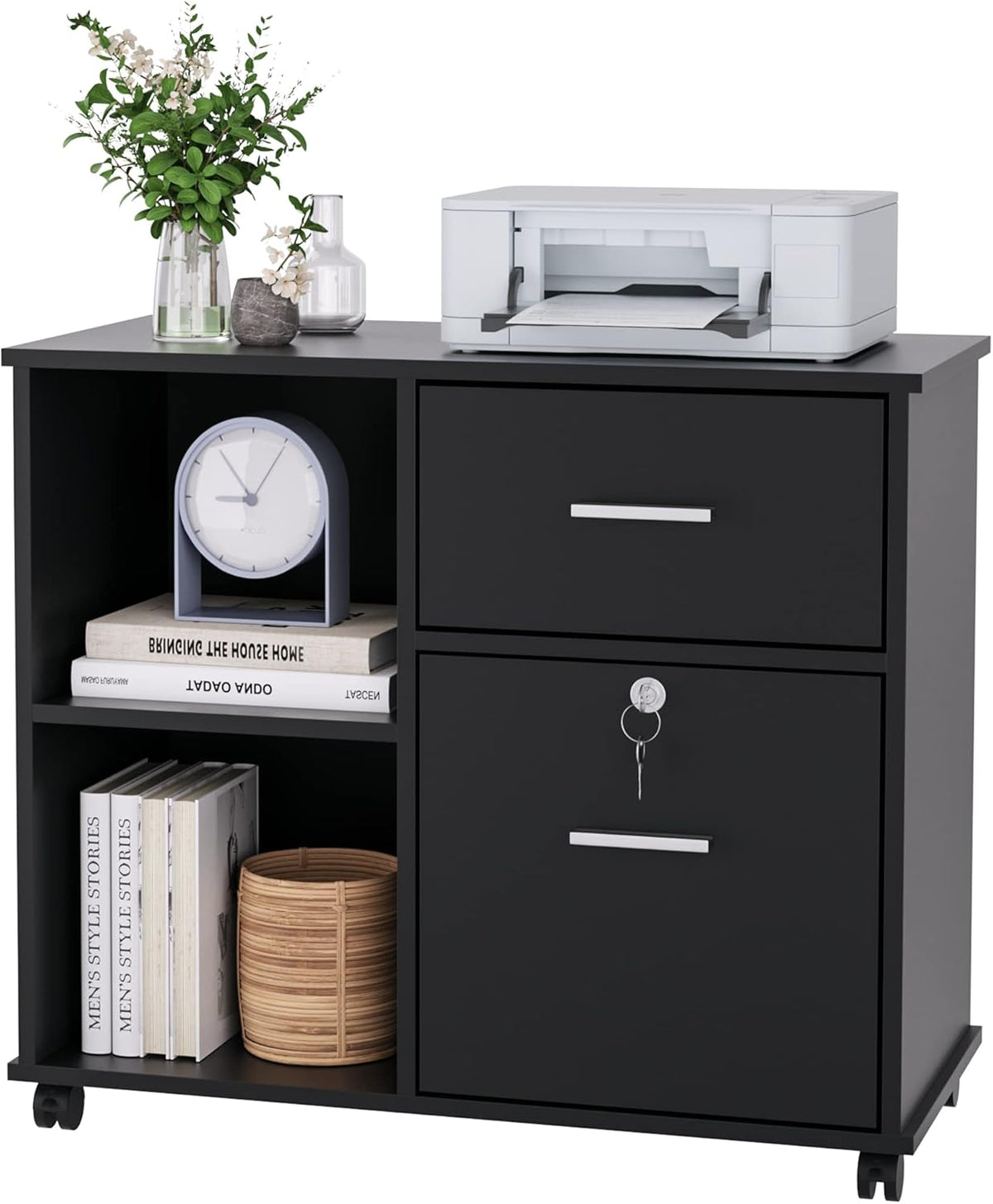 Black Wood Lateral File Cabinet with Lock M8275