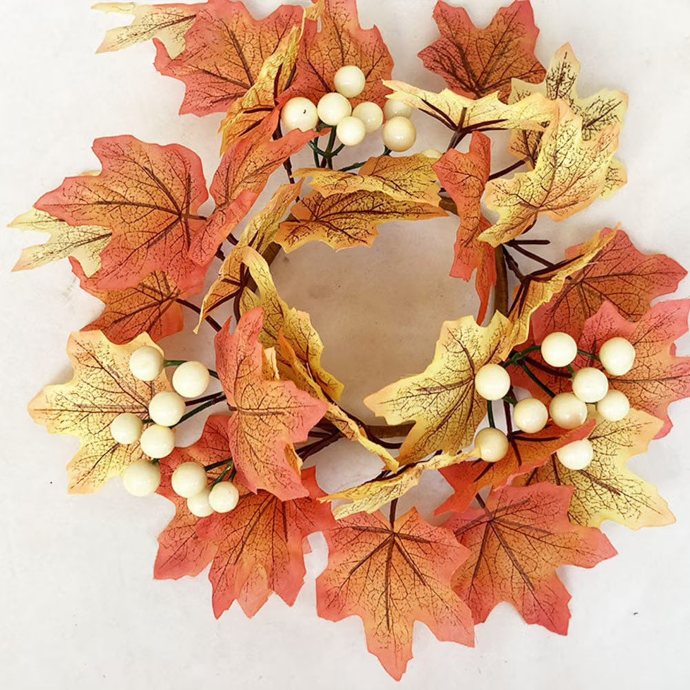 Artificial Maple Leaves and Berries Candle Rings 11" Wide R5647