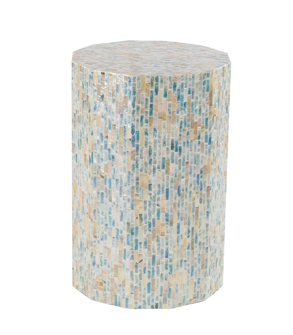 Natural Wood and Shell Round Accent Table W4193